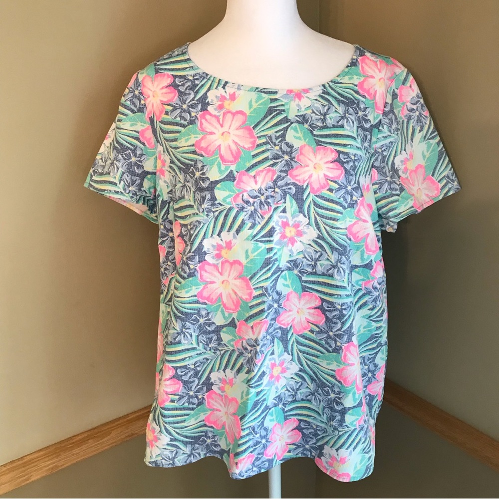 Vineyard Vines Island Floral Top Blouse Textured Cotton Multicolored Sz Medium.